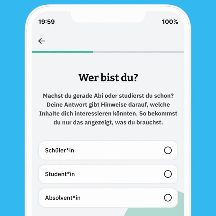 Wenn du die App das erste Mal öffnest, kannst du vorab ein paar Fragen beantworten