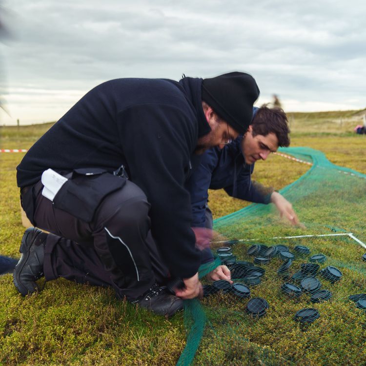 Christoph und das Team verteilen Plastikmüll. Die Bilder, die die Drohne davon aufnimmt, werden später genutzt, um das KI-System zu trainieren.
